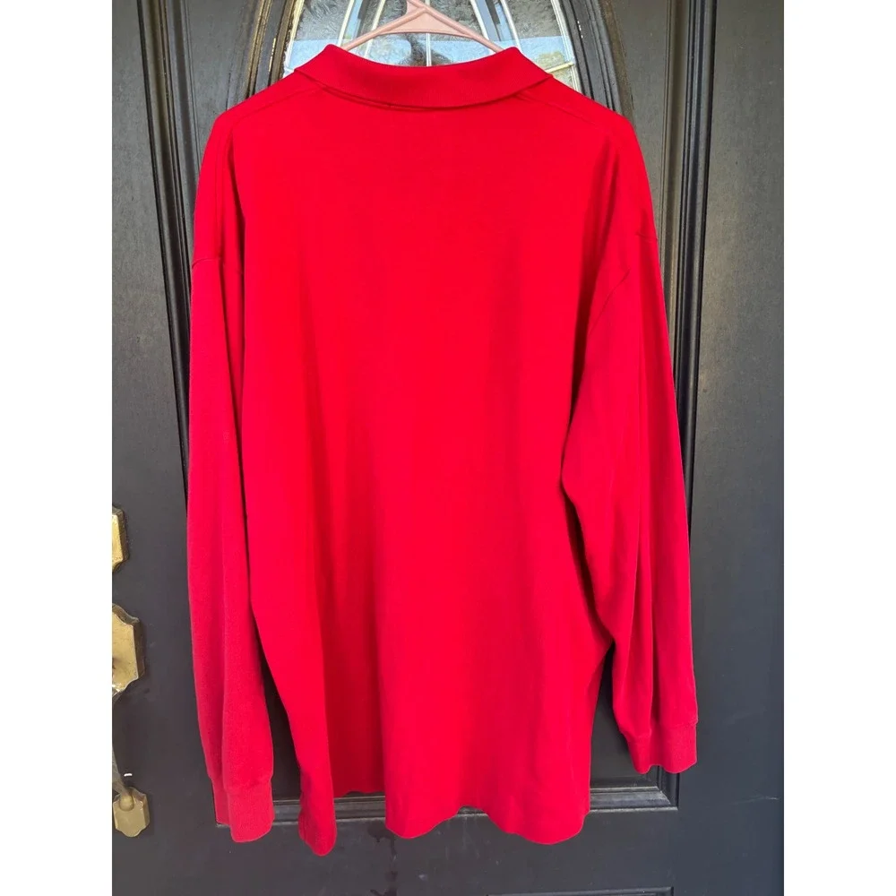Polo Ralph Lauren Mens XL Red Long Sleeve Cotton Polo Shirt Navy Blue Pony Logo - Picture 7 of 9